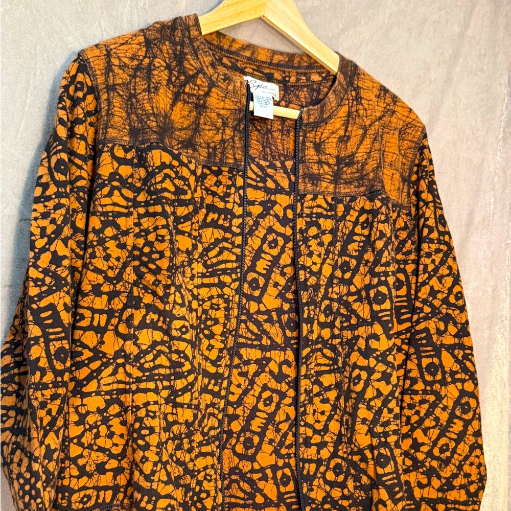 Chico’s size 1 - 8/10 Batik Black/ Copper brown 2 piece set tank and jacket